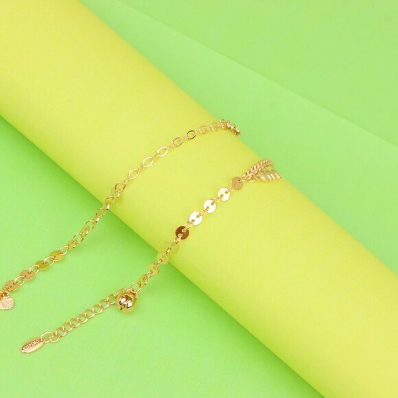 "Rose Gold Leaf Charm Anklet with Moon Pendant, XPAL1184 - Picture 10 of 12